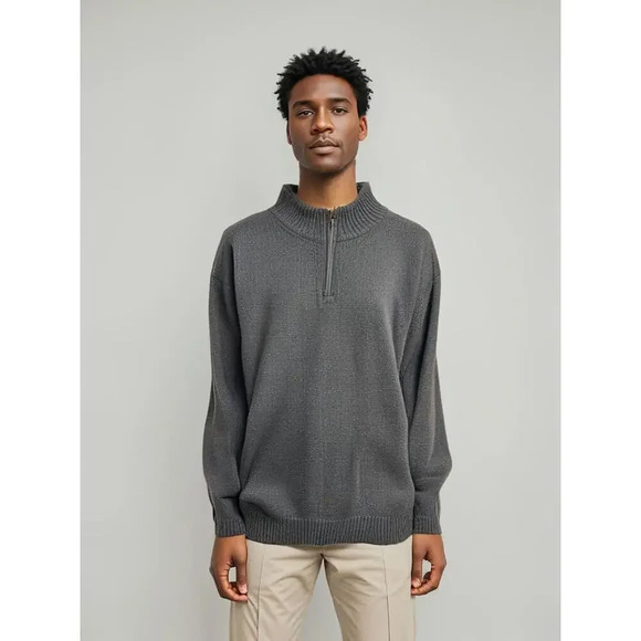 IZOD Men's Gray Mock‎ Neck 1/4 Zip Pullover Sweater XXL Long Sleeve - Picture 1 of 7